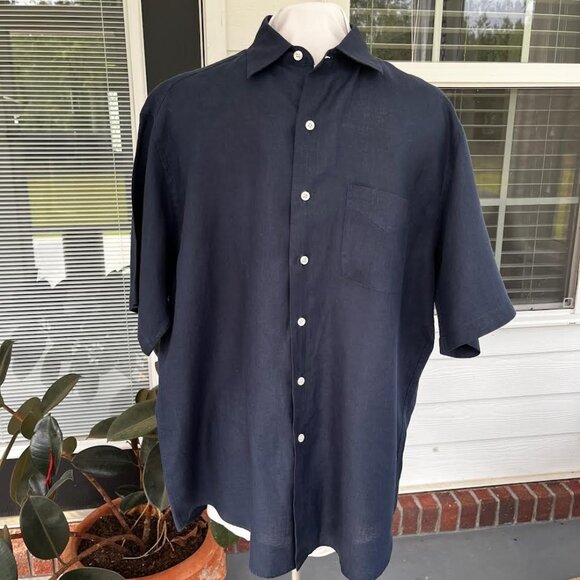 Brooks Brothers Irish Linen Button Down Shirt Men's L Blue Preppy